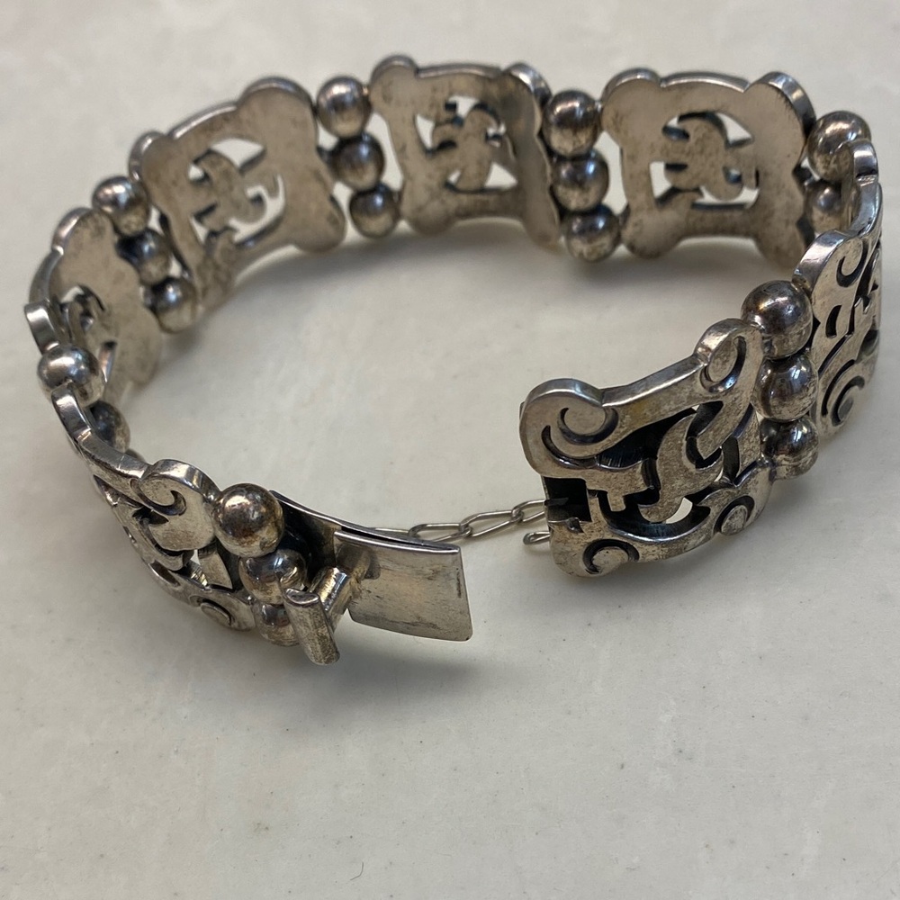 Vintage-Inspired Sterling Silver Filigree Link Bracelet 83g - Picture 3 of 5